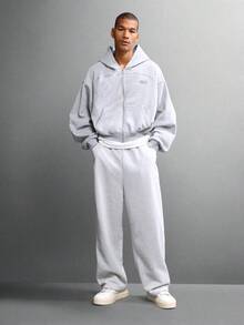 SUMWON 带中央口袋的短款全拉链连帽衫 - 灰色 - 查看 8