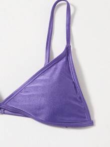 Swim Basics Summer Beach Solid Triangle Bikini Top - Purple - View 4