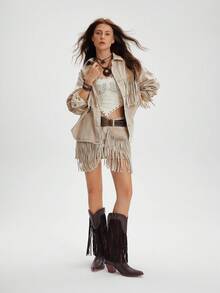 Styleloop CUCCOO 女式尖头粗跟流苏铆钉西部中筒靴 - 咖啡棕 - 查看 6