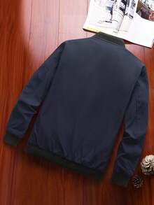 Manfinity Homme 男士休闲时尚街头风长袖拉链外套，秋季款 - 藏蓝色 - 查看 2