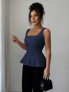 Elenzga Damen elegante ärmellose Bluse mit Quadratausschnitt, geeignet für Büro, Pendeln, Nachmittagstee, Party, Urlaub, Freizeitbekleidung