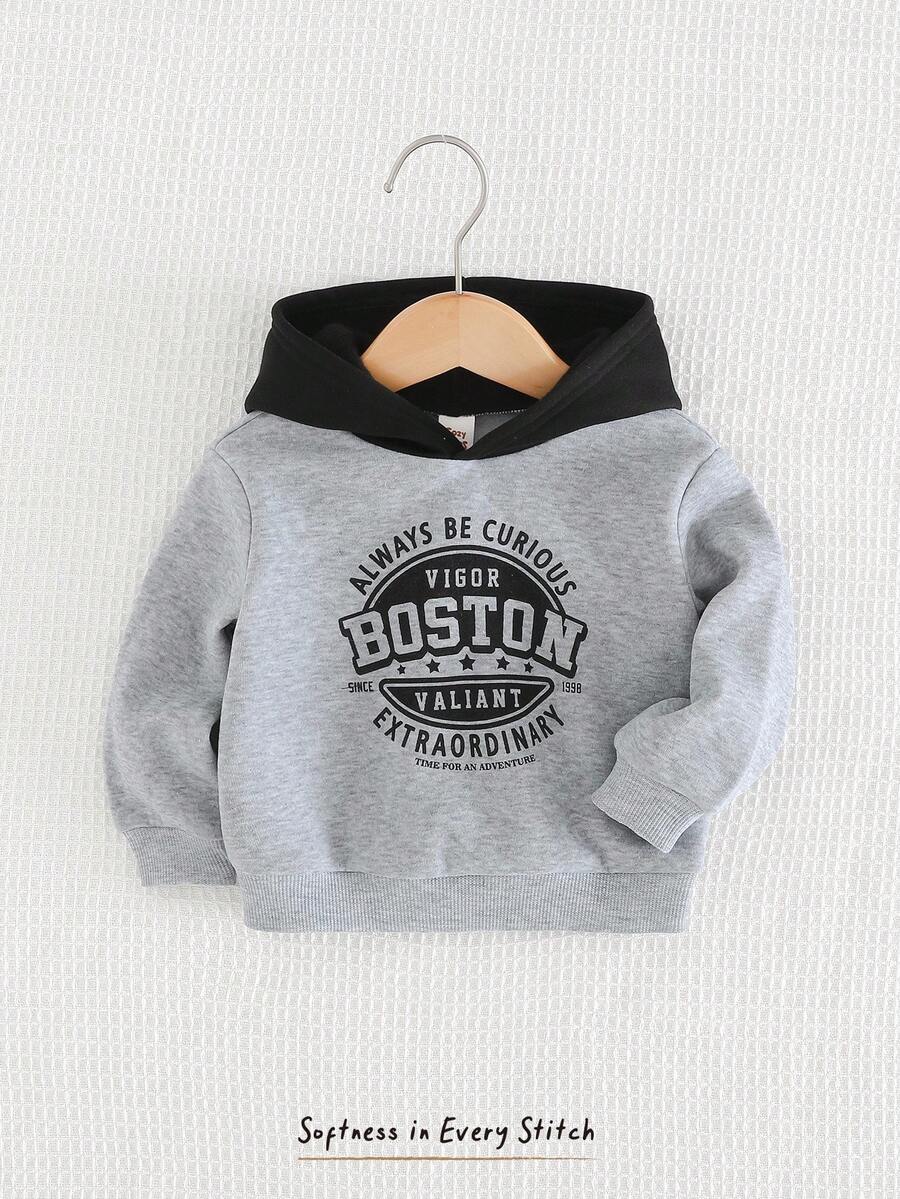Cozy Pixies Baby Boy Letter Pattern Contrast Color Sweatshirt,In Fall/Winter - Multicolor - View 1