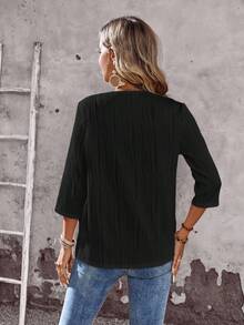 EMERY ROSE Women's Solid Color Open Front 3/4 Sleeve Casual Lightweight Jacket, Autumn,Fall - Black - View 2