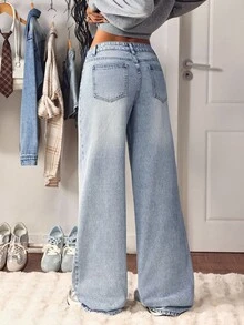 SHEIN Tall Women's Pocket Design Loose Casual Versatile Jeans - Light Wash - View 2