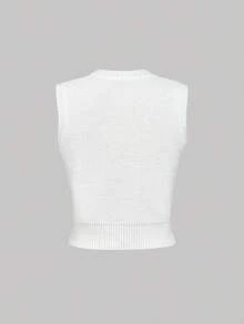 SHEIN MOD Damen ärmelloses Oberteil mit Buchstabenmuster, Strickoberteil für Schule, Wollpullover, Winterkleidung für Frauen, süße Wollwesten, Neujahrspullover