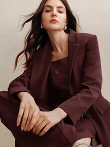 Anewsta 2pcs Women's Elegant Suit Set, Maillard Color Blazer Jacket + Straight Leg Pants, Suitable For Autumn, Fall, Winter, Going Out, Formal, Chic, New Year, Christmas, Work, Graduation