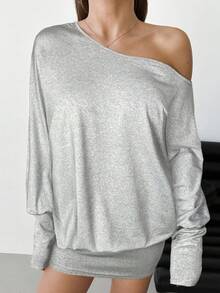 Aloruh 性感紧身细肩带长袖迷你连衣裙，适合音乐节和户外穿着 - 淺灰色 - 查看 6