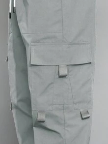 Claim Dot Pantalones cargo con estampado de expresión, bolsillo con solapa y cordón en la cintura, para otoño - Gris Claro - Ver 4