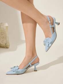 CUCCOO CHICEST Women's Pointed Toe Pumps With 3D Floral Decor, Stiletto Heel, Romantic & Elegant, Baby Blue Faux Leather, Suitable For Dates, Parties, Afternoon Tea, Autumn/Winter For Christmas Elegant Shoes Wedding Shoes - Baby Blue - View 3