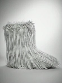 SHUZIA 女士时尚毛茸茸冬季保暖舒适高筒雪地靴 - 灰色 - 查看 5