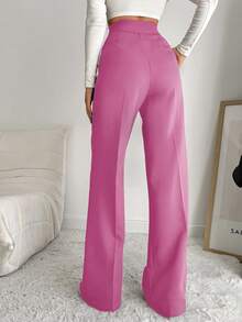 EURMUSE Women's Solid Color Seam Front Pocket Elegant Dress Pants - Pink - View 2