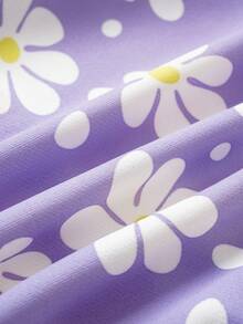 LOONEY TUNES X SHEIN Baby Girl Floral & Cartoon Pattern Crew Neck Loose Fit Long Sleeve Knit Sweatshirt Fall Winter - Purple - View 6