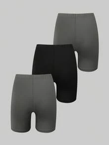 Set de 3 pantalones cortos/mallas elásticos y versátiles de uso diario para niñas, color negro - Gris - Ver 2