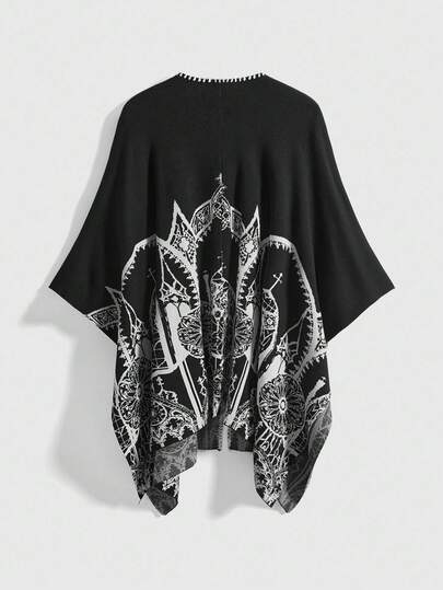 Goth Capa con abertura frontal con patrón de castillo vintage estilo gótico para mujer de talla grande, versátil para otoño/invierno