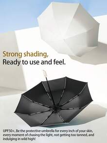 1pc Fully Automatic 16 Ribs Black Umbrella, Windproof Sun Protection Umbrella, UV Blocking Reverse Folding Compact Umbrella, Business Umbrella For One Person For School,Office,Household,Travel (Fabric Cover, Rib Color, And English Letter Pattern Design Randomly Assorted)