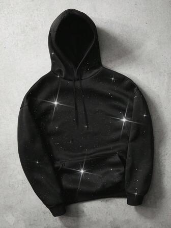 Manfinity EMRG Sudadera con capucha de hombre con lámina de plata versátil y de moda, sudadera con capucha gráfica negra, otoño