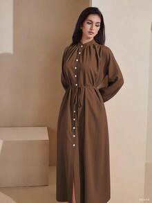 Graceveil Robe chemise à manches longues ample, décontractée, de couleur jaune crème, style été dopamine