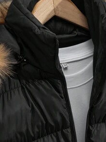 EURMUSE Men High Quality Fur Hooded Regular Winter Coat - Black - View 4