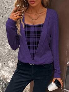 EMERY ROSE Casual Loose Long Sleeve Women Sweatshirts, Suitable For Daily Wear Fall Cloth For Women - Purple - View 6