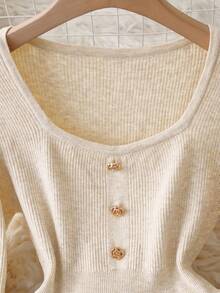 Franclia 全新秋季优雅百搭修身腰部褶皱连衣裙 - 杏色 - 查看 3