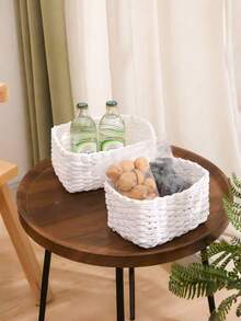 Handmade Woven Storage Baskets  Natural Paper Rope Organizer Bin For Home, Farmhouse Decor Basket With Lid (S/M/L), Bookshelf & Kitchen Cabinet Organizer, Christmas Gift Idea - White - View 7
