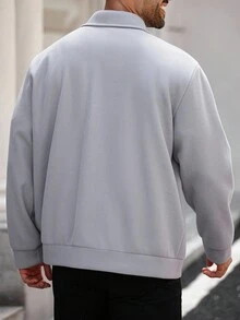 Manfinity Homme Plus Size Men's Casual Solid Color Button-Up Loose Overcoat, Light Grey , Fall/Winter