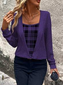 EMERY ROSE Casual Loose Long Sleeve Women Sweatshirts, Suitable For Daily Wear Fall Cloth For Women - Purple - View 3