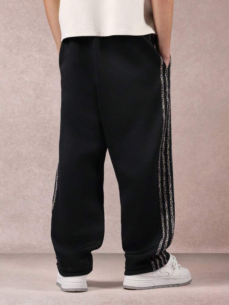 Drop Crotch Sweatpants With Leopard Print Side Stripes
