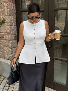 Dripcurv Plus Size Lightweight Knitted Sleeveless Top For Summer - Beige - View 5