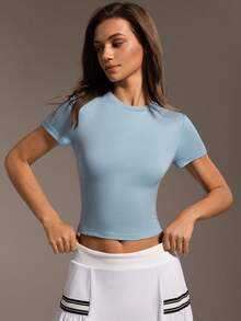 Hanevo 4pcs/Set Women's Solid Color Cropped Crew Neck Short Sleeve Fitted Tee Sportwear For Daily Wear - Multicolor - View 5