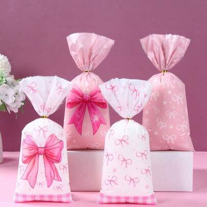 25/50 件混合蝴蝶结礼品袋（带扭结）、花卉图案礼品包装袋、节日生日新娘送礼会婴儿送礼会家居活动派对装饰礼品袋、派对礼品包装用品塑料袋、礼品桌派对桌面装饰、精品店礼品包装用品袋、派对礼品