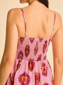 Women's Boho Vacation Tropical Heart Print Cami Mini Dress, Pink - Multicolor - View 8