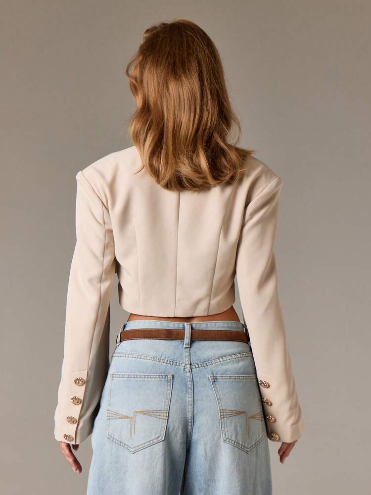 Cropped Structured Blazer With Gold Buttons