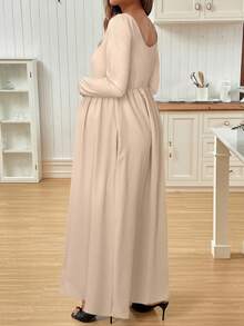 SHEIN Vestido de maternidad de unicolor con drapeado para otoño - Albaricoque - Ver 2