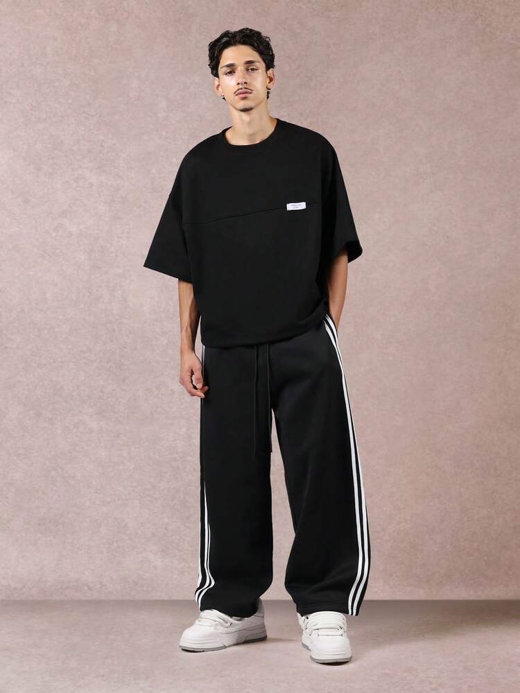Wide Leg Sweatpants With Contrast Side Stripes