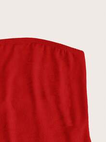 SHEIN EZwear Áo hai dây ôm sát dáng croptop màu trơn đơn giản dành cho nữ, thích hợp cho mùa hè - Màu Đỏ Sâu - Xem 5