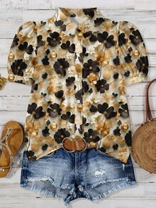 EMERY ROSE Vintage verwaschen Blume Muster lässig locker geschnittenes Hemd in Große Größen