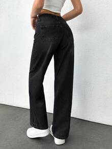 EURMUSE LOW RISE WIDE LEG CUT VINTAGE WASH Y2K STYLE JEAN Oversized Jeans Black Baggy Jeans Jeans Loose Jeans Wide Leg Jeans - Black - View 2