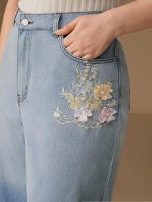 Anewsta Jeansy damskie w stylu rustykalnym z haftem w kolorze niebieskim - Niebieski - Zobacz 1