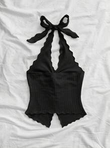 Soleia 时尚性感吊带系带扭褶下摆露背吊带背心 - 黑色 - 查看 2