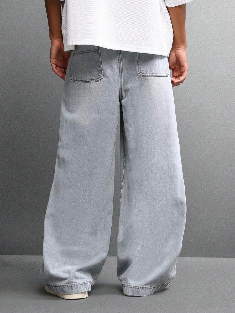 Wide Leg Baggy Denim Jeans With Drop Crotch Design