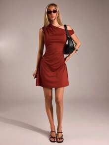 SHEIN Forever 21 春夏女士浪漫/舞会/正式/生日/90 年代服装/商务休闲女士/优雅/西部服装/外出/时尚/休闲/Y2K 服装/俱乐部/办公室/鸡尾酒会/复古/紧身/狂欢服装节日/有趣/优雅/老钱/街头服饰/度假服装/乡村音乐会服装/工作服/端庄/春假/单身女郎服装/音乐会/坏人/基本款/毕业/ A 字裙/黑色迷你裙 - 紅木色 - 查看 3