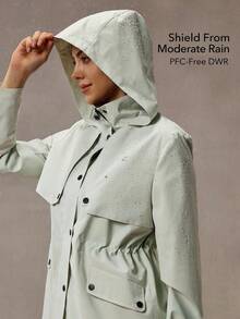 OutZeal 女式防水抽绳腰部翻盖口袋连帽户外外套徒步露营 - 綠色 - 查看 2