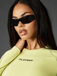 Missguided x Playboy Long Sleeve Crew Neck Tee Athletic Training Compression Top Performance Activewear Gym Workout Sport Fitness - Multicolor - View 4
