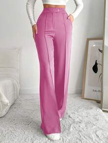 EURMUSE Women's Solid Color Seam Front Pocket Elegant Dress Pants - Pink - View 6