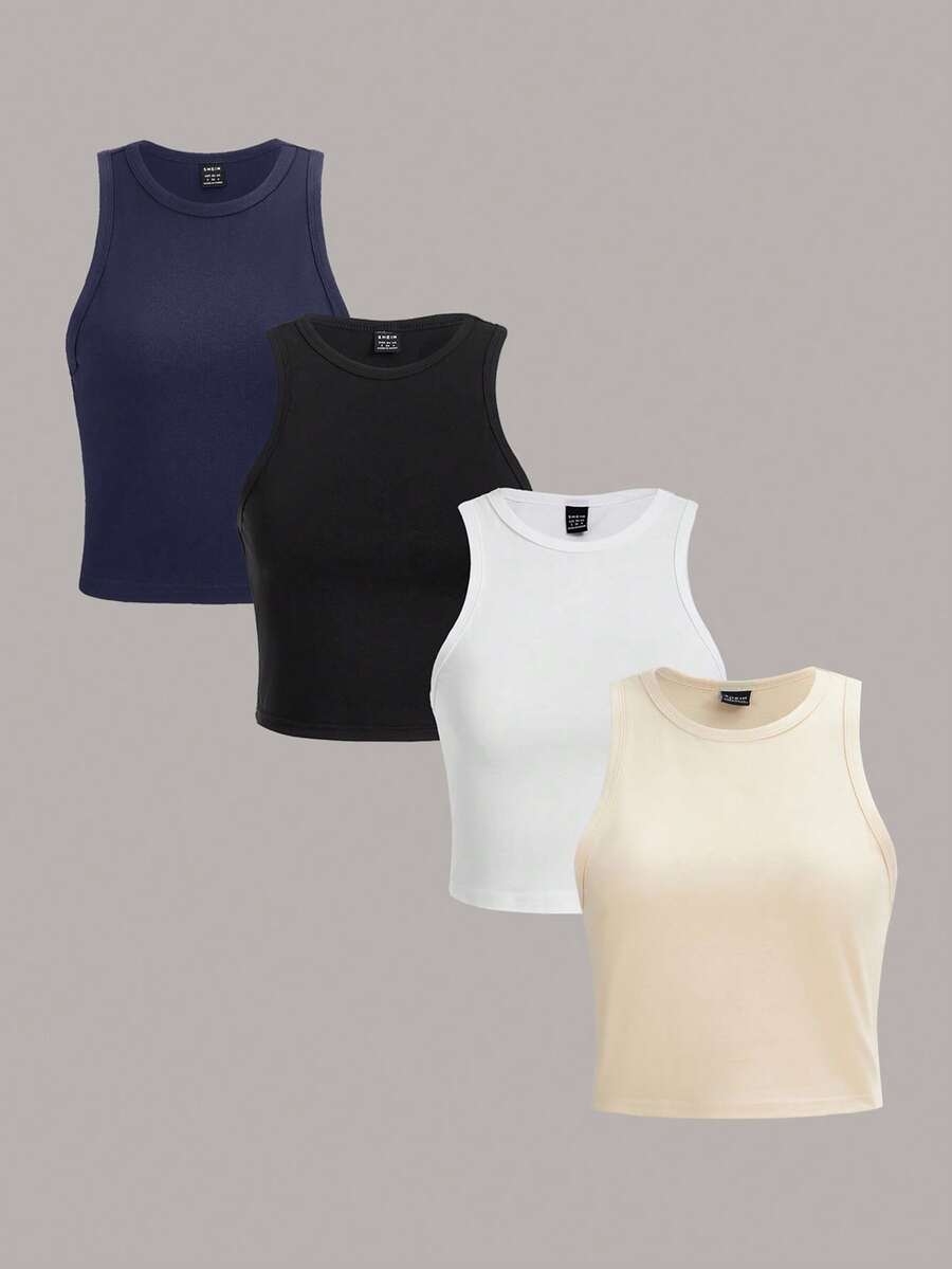 SHEIN Essnce 4件套女士性感紧身露脐吊带背心,适合夏季穿着 - 彩色 - 查看 1