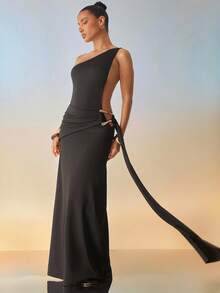 Hauture Váy trang trí kim loại bất đối xứng dành cho nữ - màu đen - Xem 1