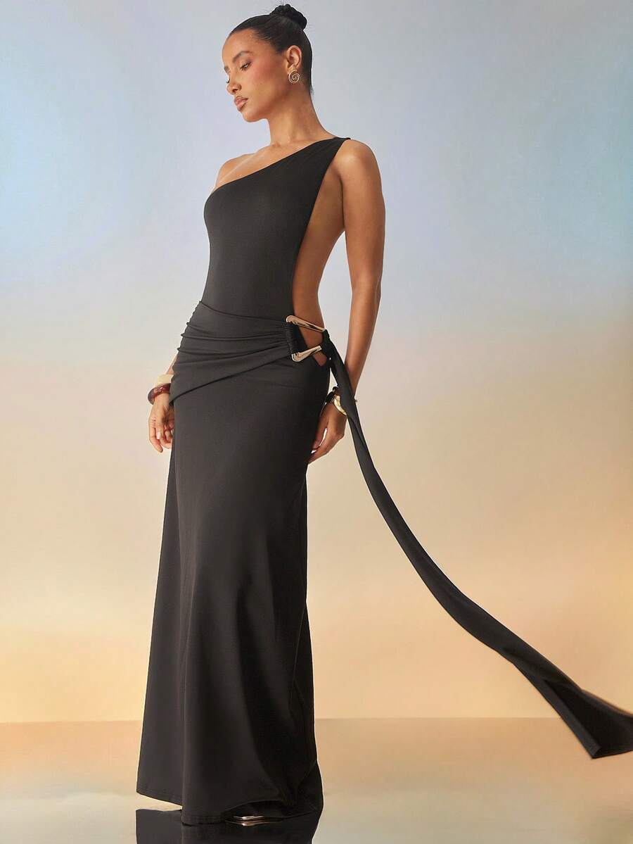 Hauture Váy trang trí kim loại bất đối xứng dành cho nữ - màu đen - Xem 1