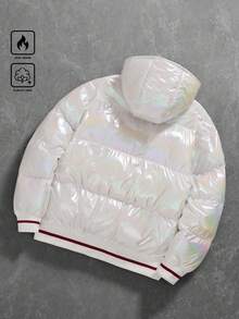 Manfinity Roghcode 男士长袖时尚激光连帽外套，秋冬季蓬松街头风羽绒服 - 白色 - 查看 3