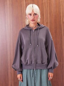 COUREZ 超大号灯笼袖连帽衫 / Y2K 秋季女装 秋装 可爱冬季返校季 - 棕色 - 查看 5